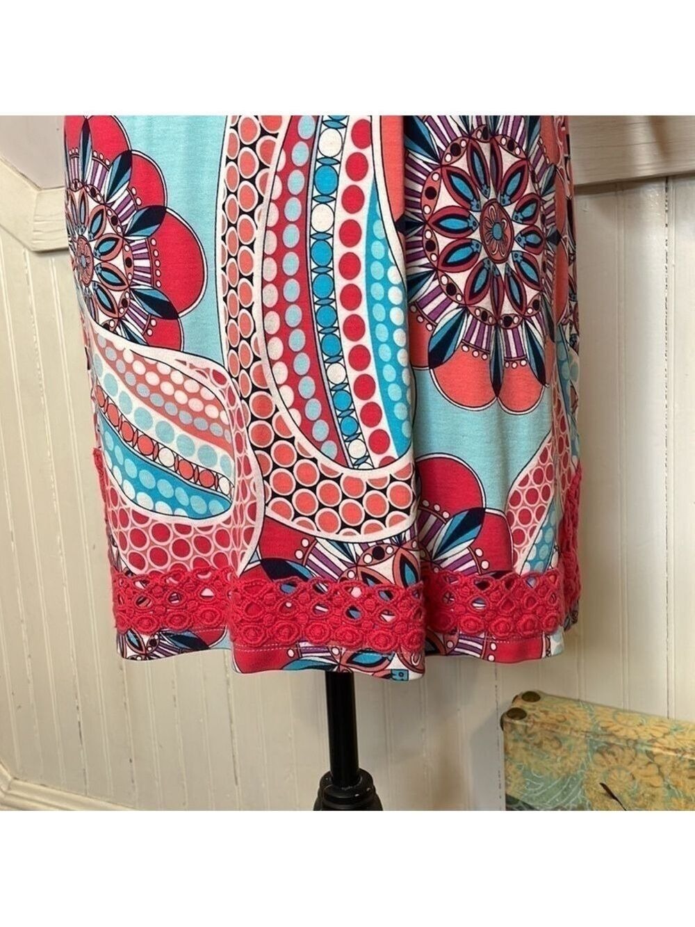 CROWN & IVY CURVY RETRO CROCHET KNIT SHIFT LONG 3/4 SLEEVE DRESS SIZE XS - Picture 4 of 15
